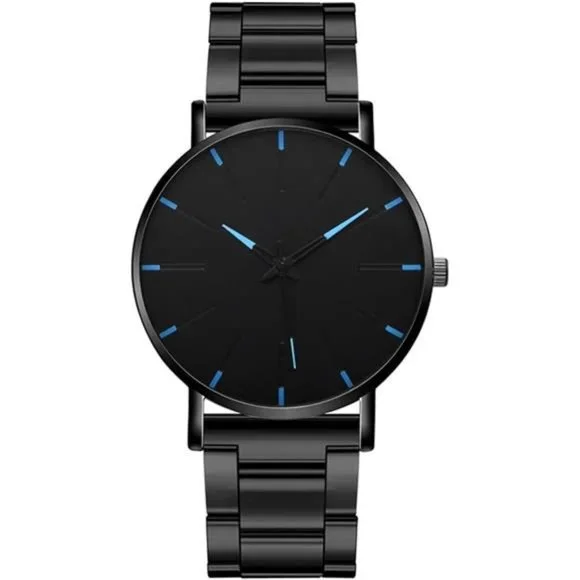 Watch Man Black Watch Male Casual Business Watch: Ultra Thin Stainless Steel - Picture 1 of 5